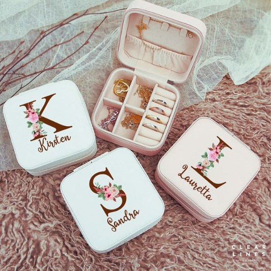 Customized Jewelry Box with Letter Name Jewelry Storage Box Ideal Gift for Mom Bridesmaid Friend Travel Accessories