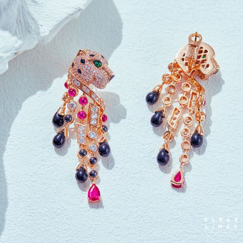 Stone Panther tassel earrings