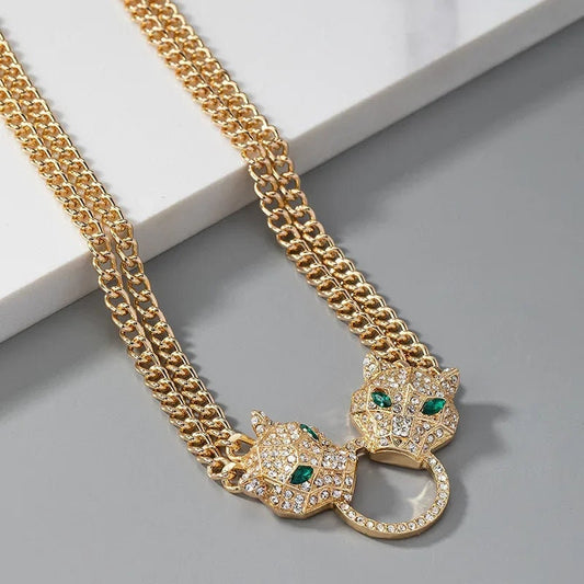 Double Chains Panther Necklace